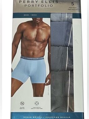Sz M Perry Ellis 5-Pack Boxer Briefs in Light Blue, Black, Gray, Maroon